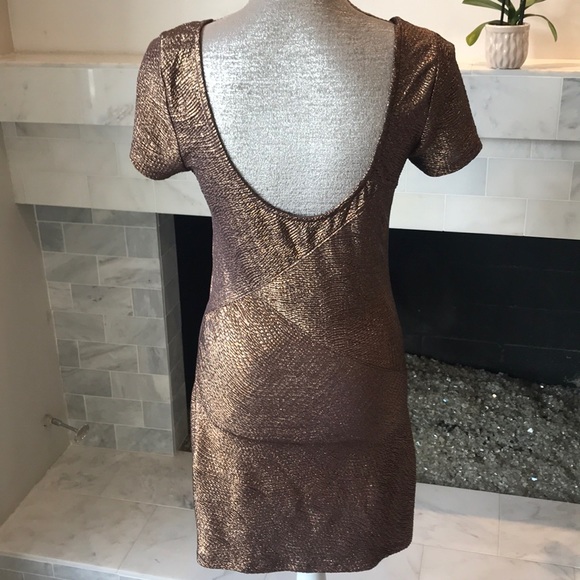 Free People Moonage Daydream Bronze Metallic Party Dress Size Small - Picture 12 of 15
